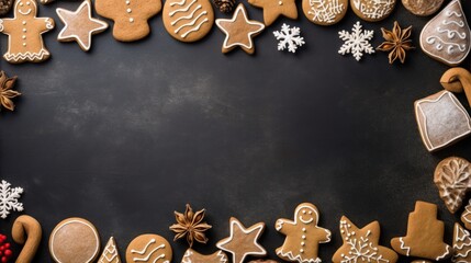 Christmas Cookies Frame on Black Background