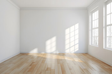Bright living room interior with white empty wall. Generative Ai.