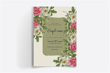 WEDDING INVITATION FRAME WITH FLOWER DECORATIONS WITH FRESH LEAVES