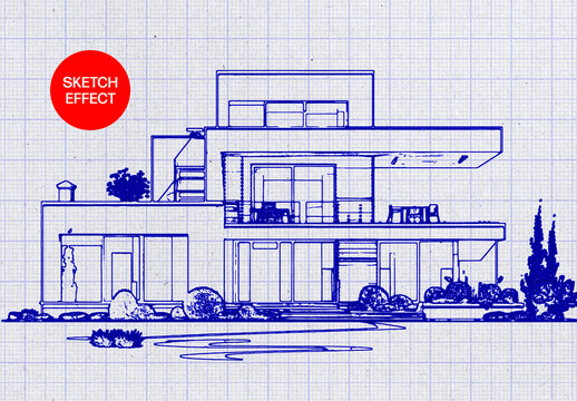 Pen Sketch Photo Effect Mockup