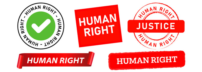 Human right stamp red green badge diversity protection equality speak up against violence racism discrimination design set collection
