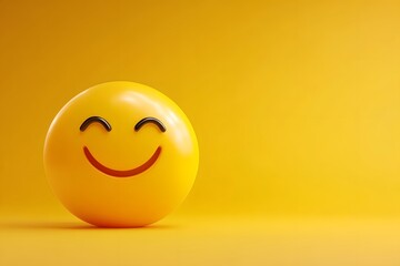 Smiling yellow 3D ball emoticon isolated on yellow background