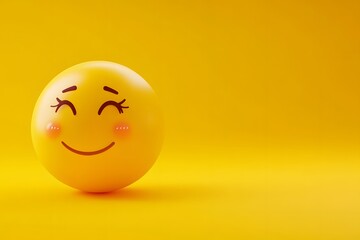 Smiling yellow 3D ball emoticon isolated on yellow background
