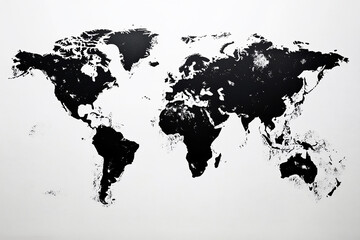 Illustrated black world map on white background.