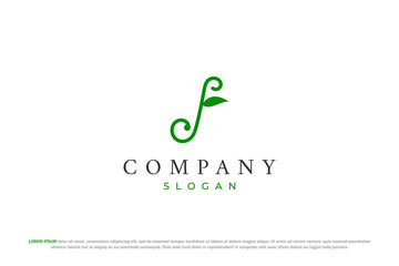 letter f leaf and nature logo