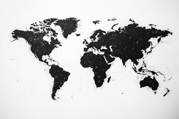 Illustrated black world map on white background.