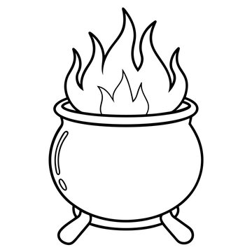 recommend clip art: cauldron on fire outline coloring book page line art drawing