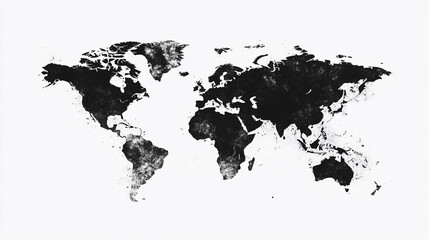 Illustrated black world map on white background.