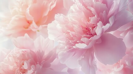 dreamy pink wonderland delicate peony blooms in various stages floating weightlessly soft focus petals creating texture seamless pastel background evoking romance and femininity