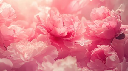 Fototapeta premium dreamy pink wonderland delicate peony blooms in various stages floating weightlessly soft focus petals creating texture seamless pastel background evoking romance and femininity