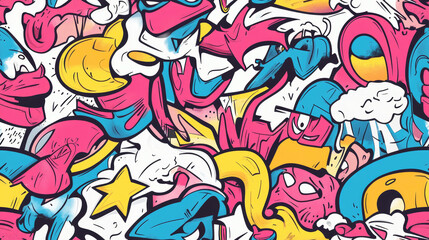 Vibrant comic book inspired seamless pattern with exaggerated lines