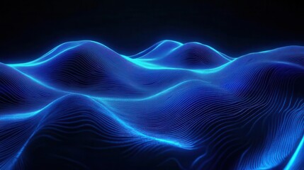Naklejka premium dynamic neon wave electric blue on black background retrofuturistic aesthetic glowing energy pattern