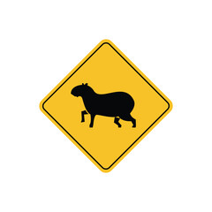road sign icon, capybara crossing road on yellow rhombus board. suitable for poster use and web icon	
