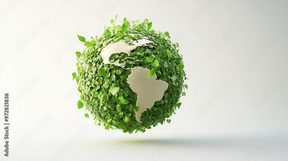Aufkleber ecofriendly globe icon made of leaves and vines floating above a white background with soft shadows 