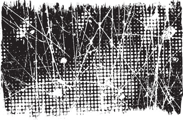 Grunge textured banner with scratches, dotted surface and rough edges. Vector roller paint. Place overlay, scratched texture over any object to create grungy effect . Design element with halftones.