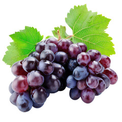 Fototapeta premium Fresh red grapes with green leaves isolated transparent background