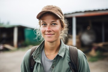 Fototapeta premium Portrait of a young farming woman on farm in Sweden