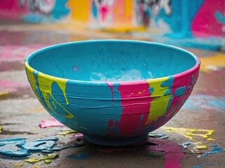 an image of a bowl with a graffiti art design.