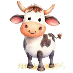 cute cow watercolor clipart illustration isolated