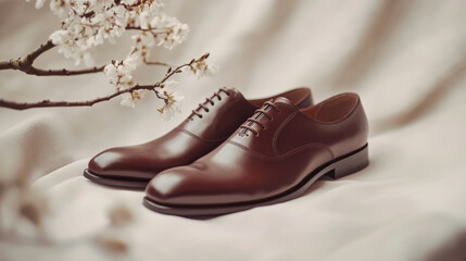 Elegant Brown Leather Shoes with Delicate Floral Arrangement