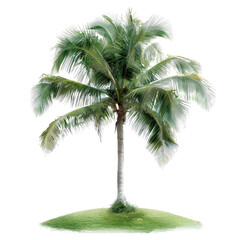 Isolated palm tree with green grass transparent background