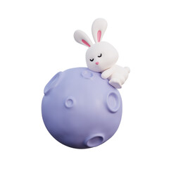 Happy mid autumn festival with cute rabbit and mooncake, traditional celebrations in Asian, 3d rendering.