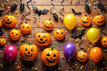 Fototapeta premium colorful Halloween background images with balloons and streamers