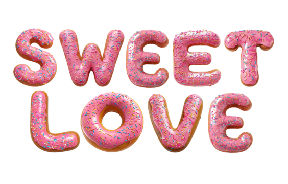 Sweet love png 3D donut word, transparent background