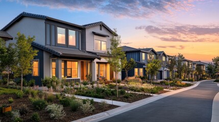 Freshly constructed homes in a new residential neighborhood, with modern