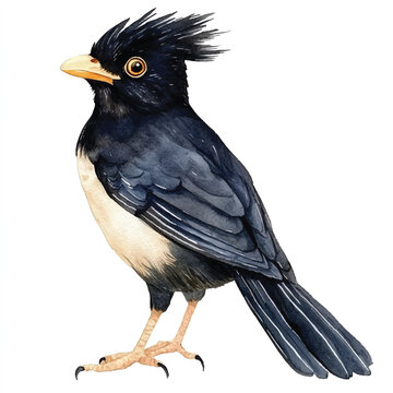 recommend clip art: cute Crested Myna watercolor clipart illustration isolated