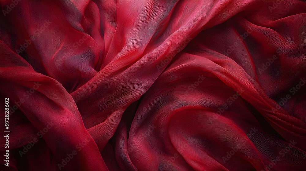 Poster a close-up view of flowing red fabric, showcasing its texture and movement.