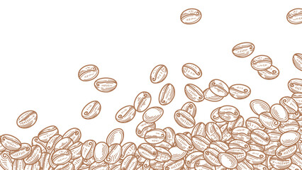 coffee beans background. Coffee beans in frame, border. Coffee beans isolated on a white background. Coffee Beans Illustration for packaging.