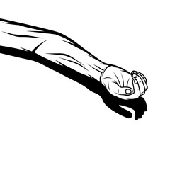 human right hand lying in black and white vector line art