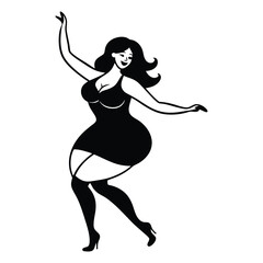 Curvy Woman Dancing Silhouette Vector Illustration - Elegant Dance Pose