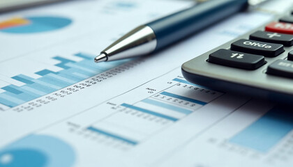 Property tax scene with a model house, contract, coins, and calculator, emphasizing investment and real estate.






