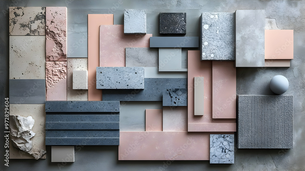 Poster a collection of textured materials in various shapes and colors for design inspiration.