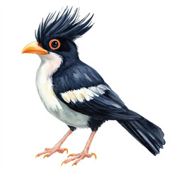 cute Crested Myna watercolor clipart illustration isolated