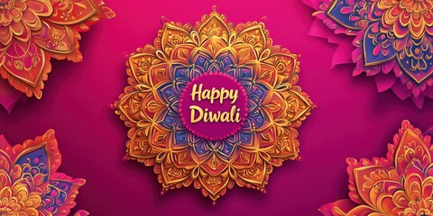 Happy Diwali Design with Gold and Purple Mandalas