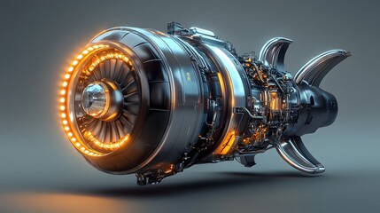 39. **Detailed 3D depiction of a hybrid aircraft engine combining traditional and electric components