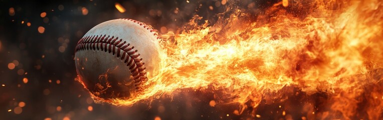 Obraz premium Baseball on fire flying with intense energy