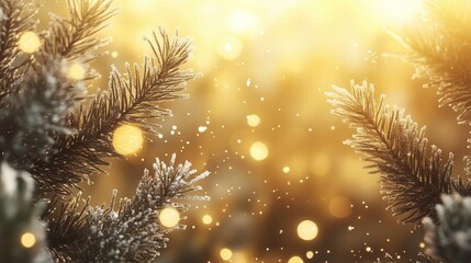 enchanting christmas illustration with twinkling lights frosted pine branches and delicate snowflakes warm golden glow suffuses the scene capturing the magic of the holiday season