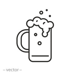 beer mug icon, draft alcohol drink, thin line vector illustration on white background