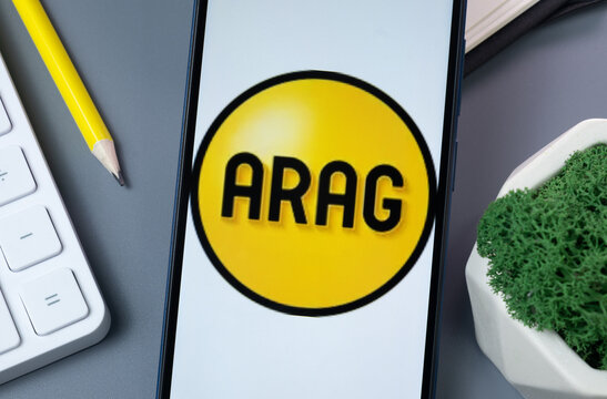 New York, USA - 30 August 2024: ARAG Logo on Phone Screen, Company Icon on Display