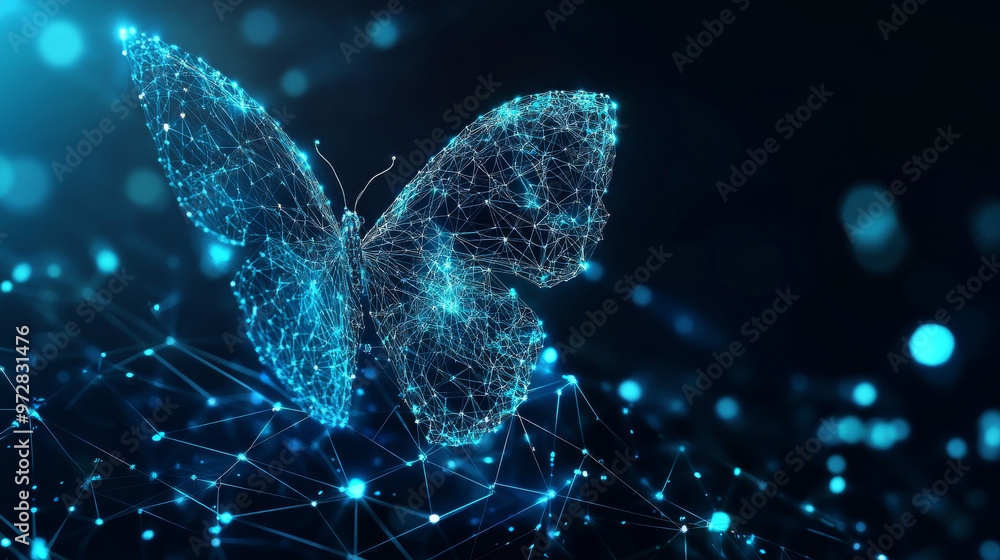 Wall mural a cutting-edge vector illustration depicting an abstract butterfly in flight over a network of linke
