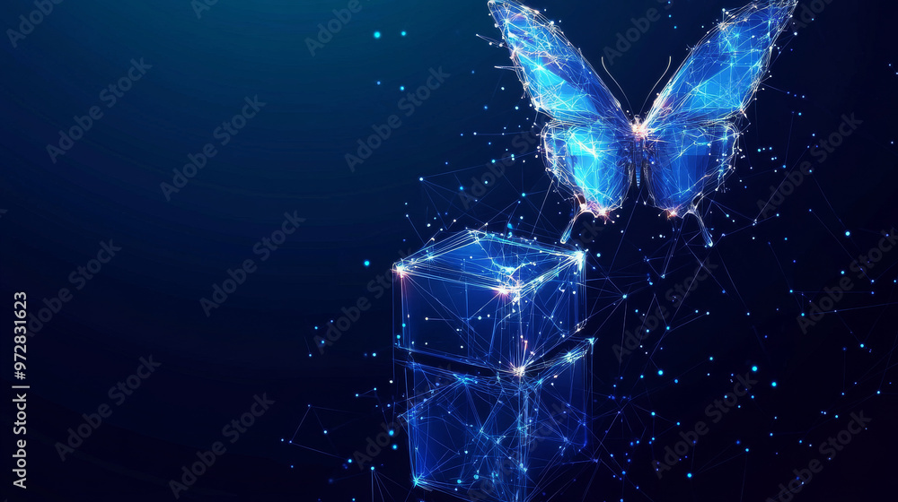 Wall mural a cutting-edge vector illustration depicting an abstract butterfly in flight over a network of linke