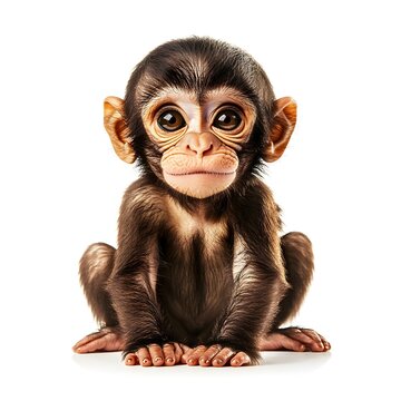 Young monkey cute baby looking at camera full body sitting Ai generated HD image looking real. chimpanzee baby. 