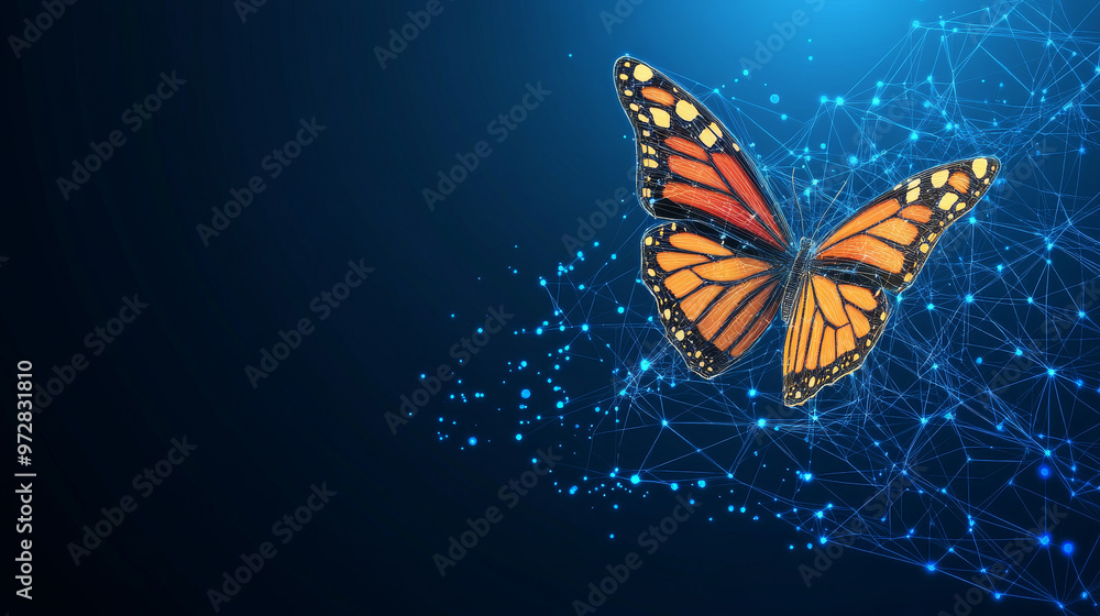 Wall mural a cutting-edge vector illustration depicting an abstract butterfly in flight over a network of linke