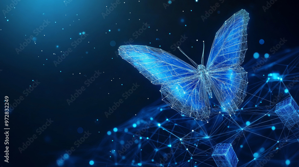 Wall mural a cutting-edge vector illustration depicting an abstract butterfly in flight over a network of linke
