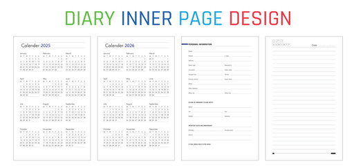 2025 calendar Diary Inner page design Calendar 2025, calendar 2026 week start Monday corporate design planner template