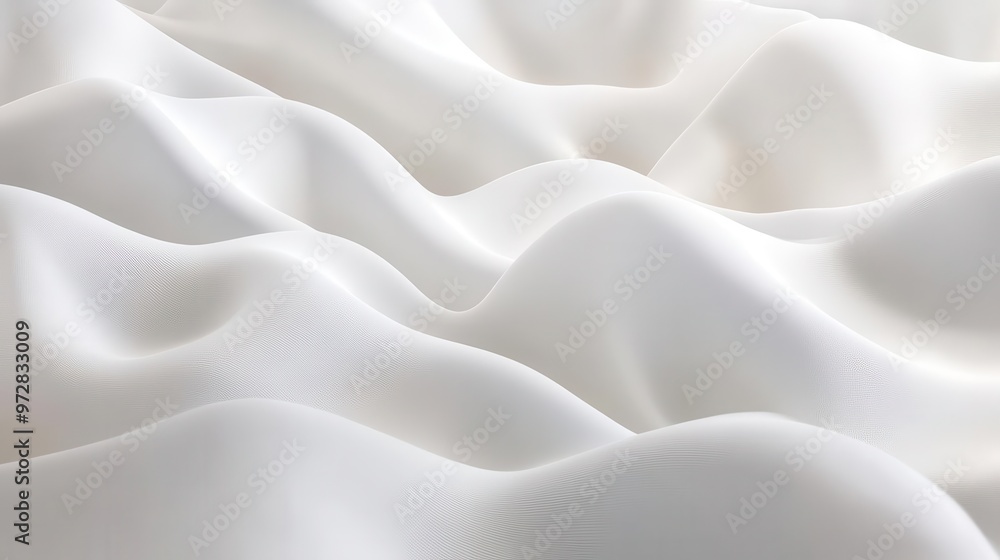 Poster ethereal 3d rendered landscape of undulating organic shapes in pristine white creating a mesmerizing